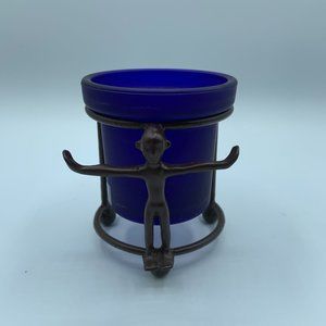Metal Figure Candle Holder and Royal Blue Glass Insert - 2 pieces